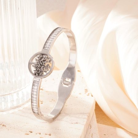 Natuurlijke boom roestvrij staal zilverkleurige damesarmband