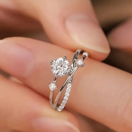 Ingelegde glinsterende witte zirkonia ring- Zilver -Goud -Rose