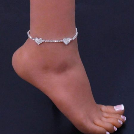 Enkelbandje met strass-steentjes - 4 hartjes - Mooi