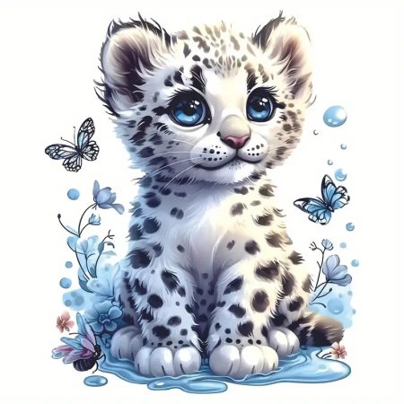 Heat-Transfer - Baby luipaard met vlindertjes - maak je eigen product