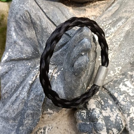 Paardenhaar armband, dik enkel rond gevlochten - zwart