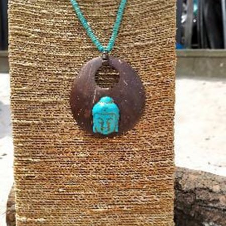 Ketting - grote met Boudha - met turqoise steentjes - hand gemaakt