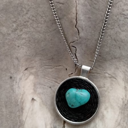 RVS_ketting - met hanger met turqoise steen - hand gemaakt