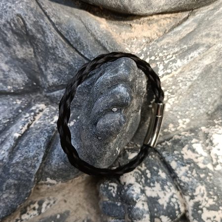 Paardenhaar armband - rond gevlochten - zwart