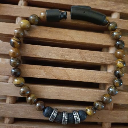 Kralen armband met tijgeroog en zwarte lava - hand gemaakt