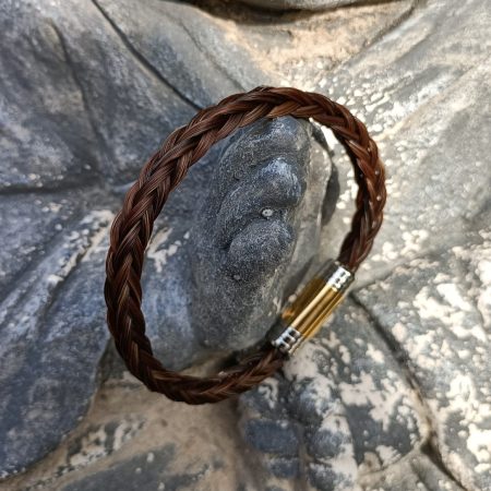 Paardenhaar armband smal gevlochten - bruin