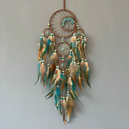 Groene Turquoise Levensboom Dromenvanger - Gekleurde veren