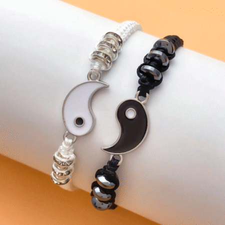 Modieus Armband - Wit / Zwart - Yin en Yang - set per 2 stuks