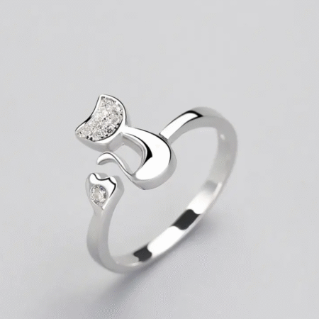 Leuke Kat Kitten Open Ring - One-size - RVS zilverkleurig - Leuk en schattig