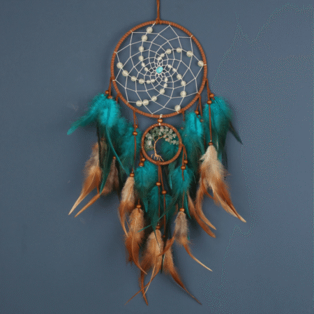 Groene Turquoise Levensboom Dromenvanger - Gekleurde veren