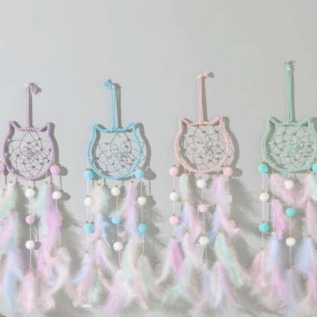 Vrolijke kinder - Kat met oortjes - dromenvanger - Kleur roze