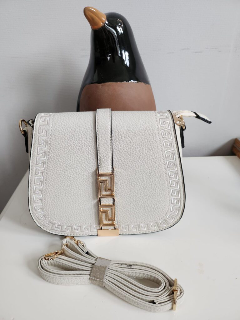 Leuke mooie moderne handtas - Gebroken wit - gouden accenten